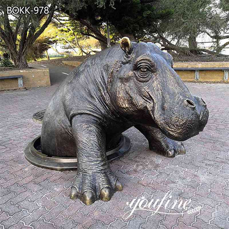 Highly Realistic Bronze Hippo Sculpture Street Decor for Sale BOKK-978